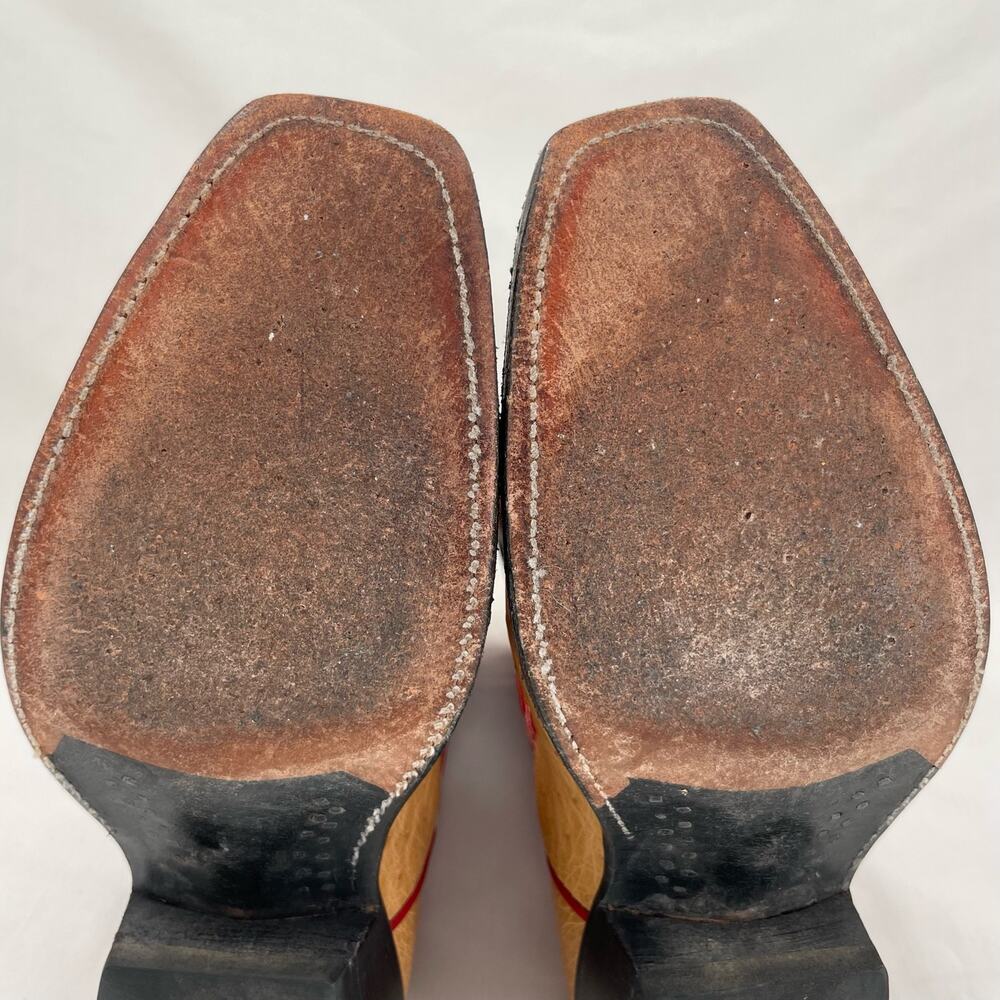 Rios of Mercedes Red Western Ostrich Orange Leather Square Toe Cowboy Boots 7B - Picture 11 of 16